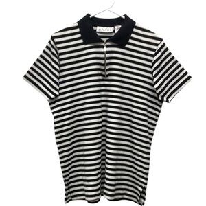 Chaus Sport Black and White Striped Zip Up Polo Shirt